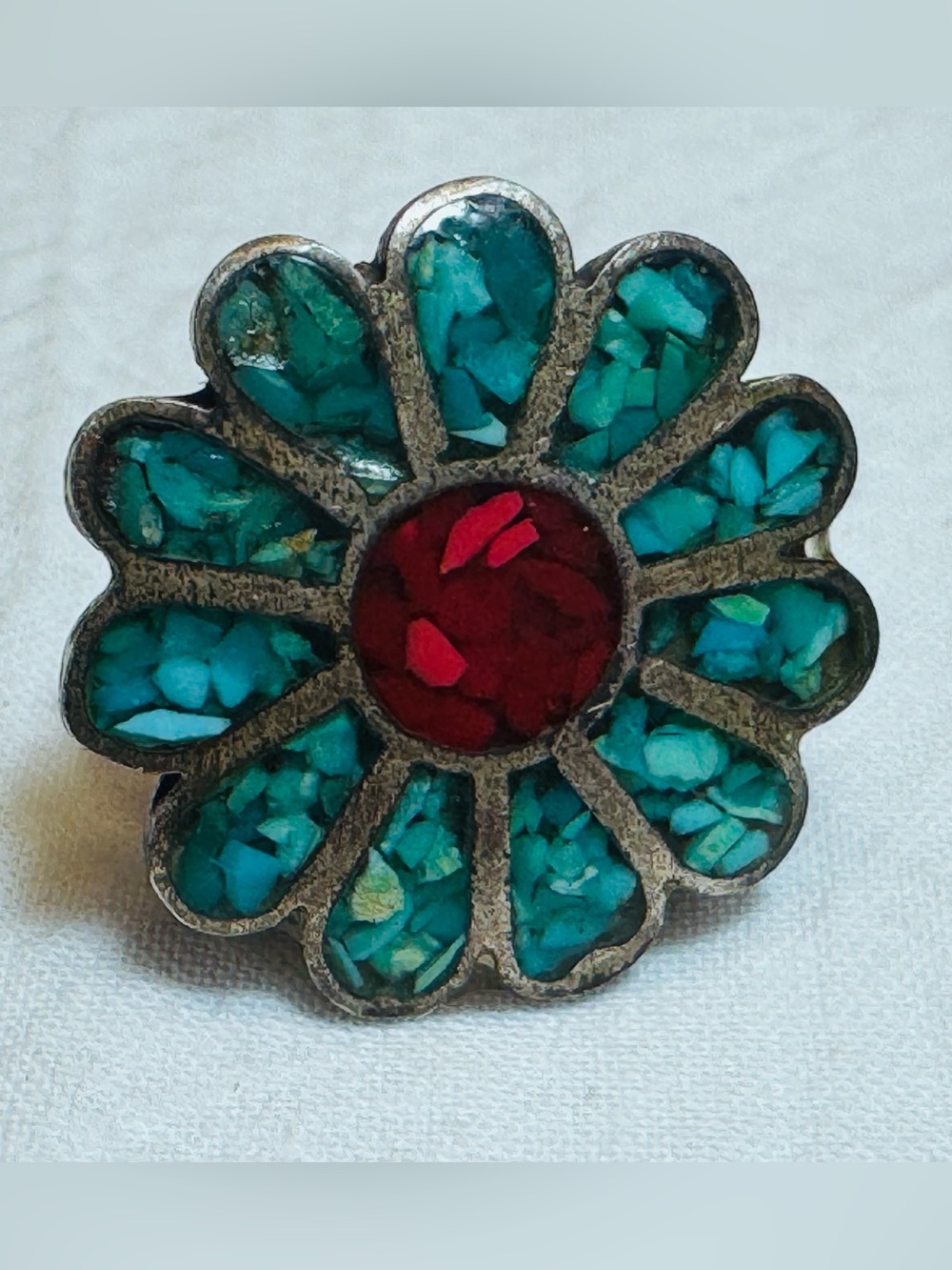 VTG Sterling Silver Turquoise Cluster Flower Ring sz 7 Native American Navajo - Picture 4 of 5